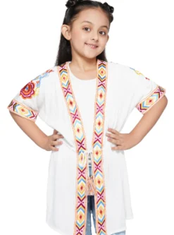 America & Beyond Aztec Embroidered Detail White Cover-Up Sale