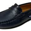 Atlanta Mocassin Boy's and Girl's Smooth Leather Penny Loafers, Navy Blue Sierra Antik Best