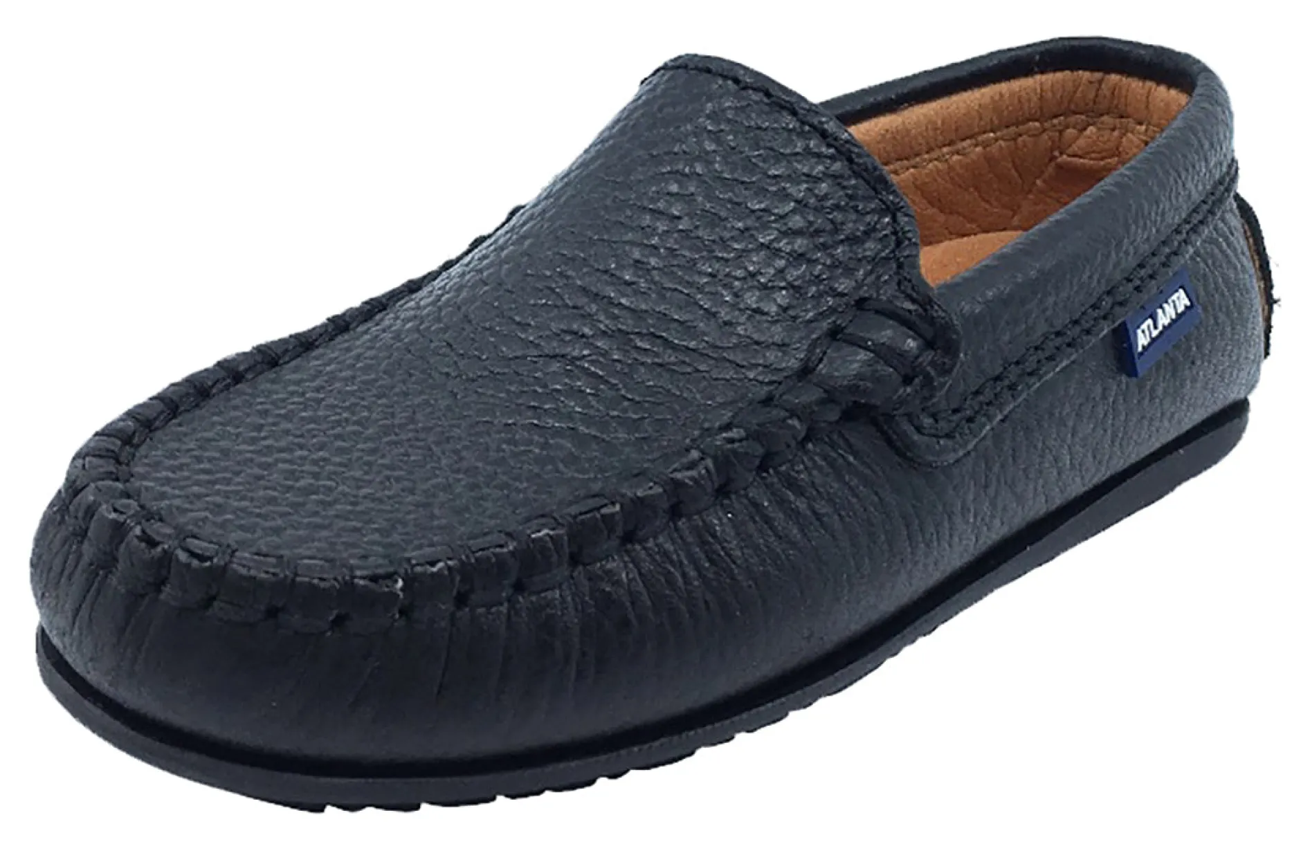 Atlanta Mocassin Boy's and Girl's Pebbled Leather Loafers, Black Outlet