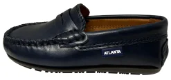 Atlanta Mocassin Boy's and Girl's Smooth Leather Penny Loafers, Navy Blue Sierra Antik Best