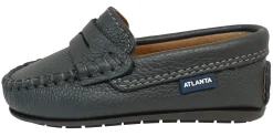 Atlanta Mocassin Boy's and Girl's Pebbled Leather Loafers, Grey Hot