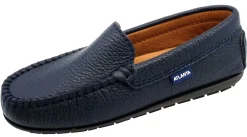 Atlanta Mocassin Boy's and Girl's Pebbled Leather Loafers, Navy Blue Fashion