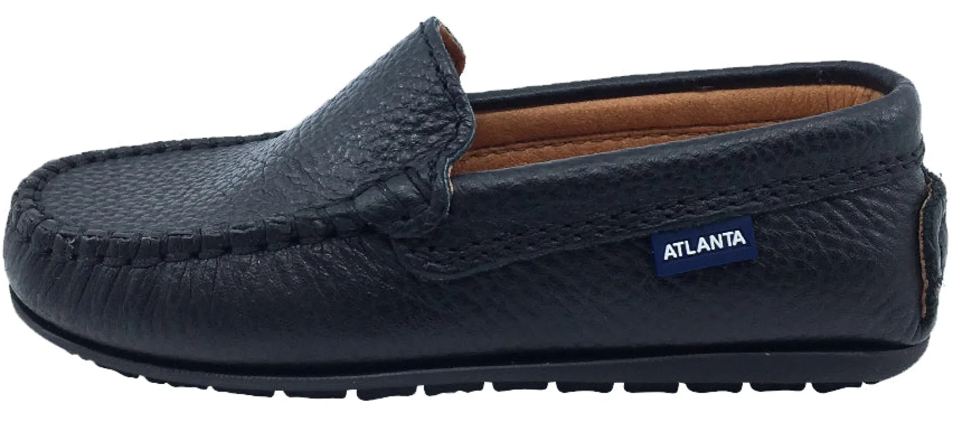 Atlanta Mocassin Boy's and Girl's Pebbled Leather Loafers, Black Outlet