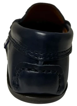 Atlanta Mocassin Boy's and Girl's Smooth Leather Penny Loafers, Navy Blue Sierra Antik Best