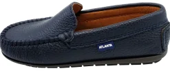 Atlanta Mocassin Boy's and Girl's Pebbled Leather Loafers, Navy Blue Fashion