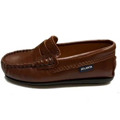 Atlanta Mocassin Boy's and Girl's Penny Loafer Leather Loafers, Camel Sierra Antik Clearance