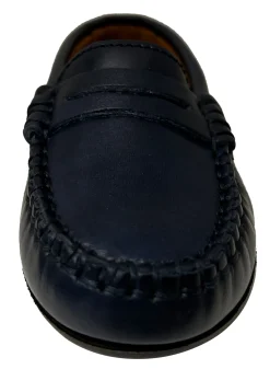 Atlanta Mocassin Boy's and Girl's Smooth Leather Penny Loafers, Navy Blue Sierra Antik Best