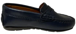 Atlanta Mocassin Boy's and Girl's Smooth Leather Penny Loafers, Navy Blue Sierra Antik Best