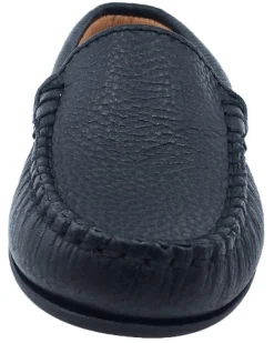 Atlanta Mocassin Boy's and Girl's Pebbled Leather Loafers, Black Outlet