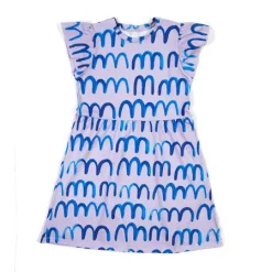Don't Grow Up Waves on Purple Ruche Sleeve Dress Hot