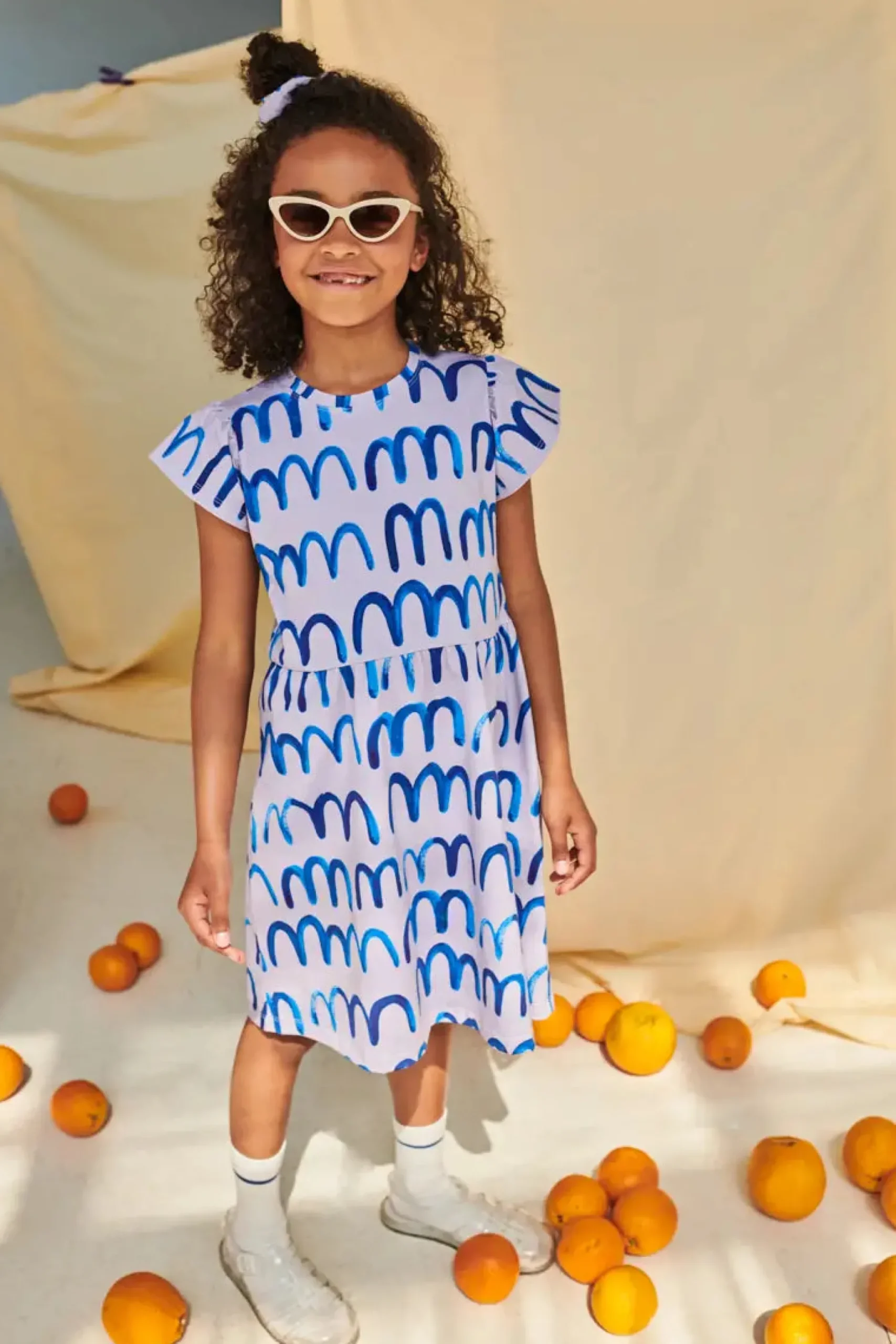 Don't Grow Up Waves on Purple Ruche Sleeve Dress Hot