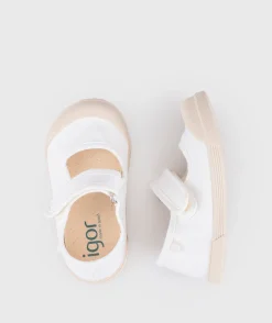 Igor Girl's Lona Mercedes Shoes - Blanco Outlet