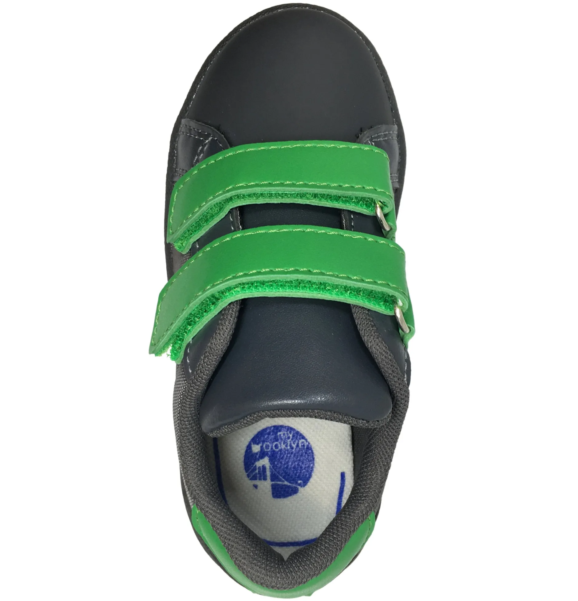 My Brooklyn The Original Boy's and Girl's Sneaker in Grey with Green Double Straps Sale