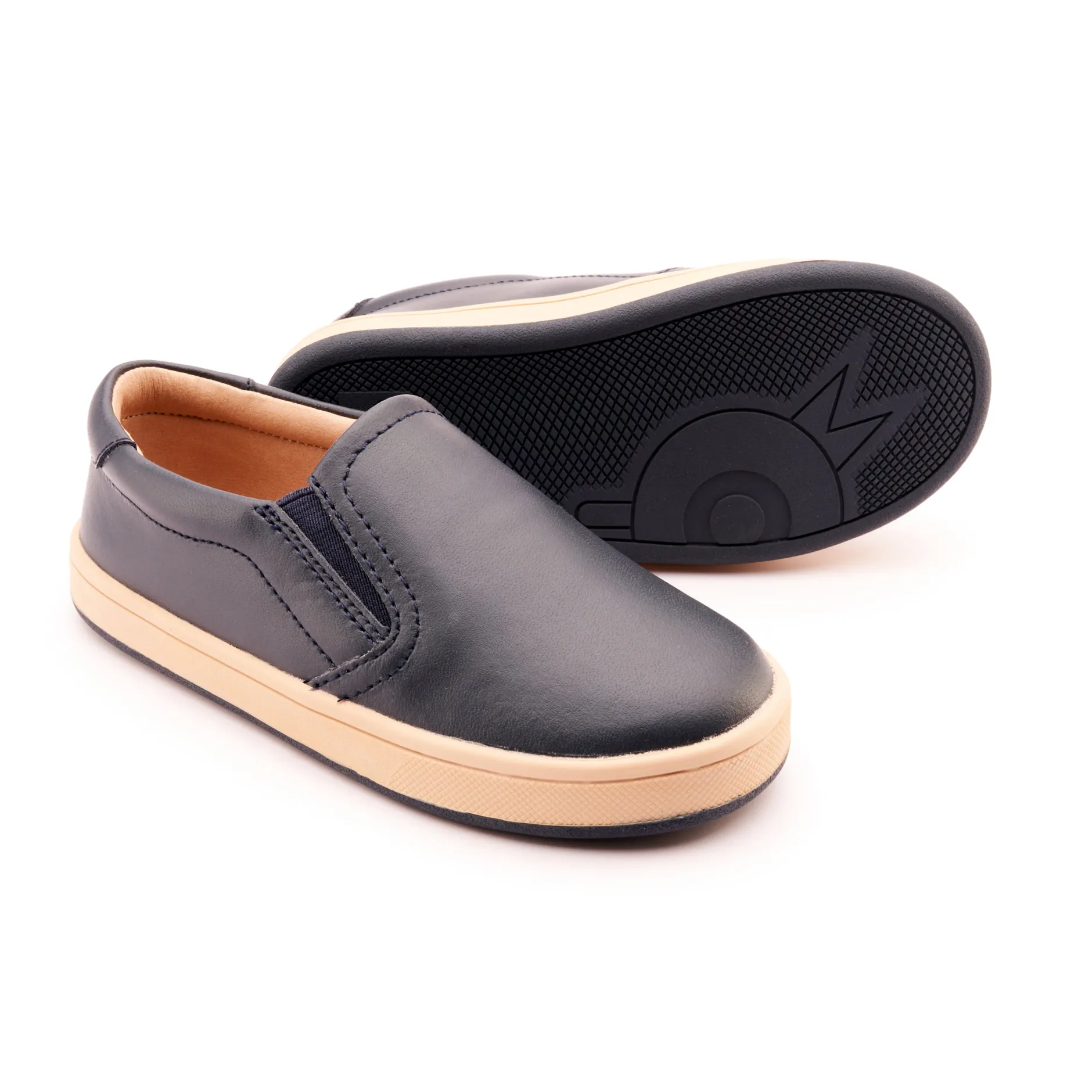Old Soles Boy's and Girl's 1005 Hoff Leather Loafer Slip-on Shoes - Navy/Natural Fashion