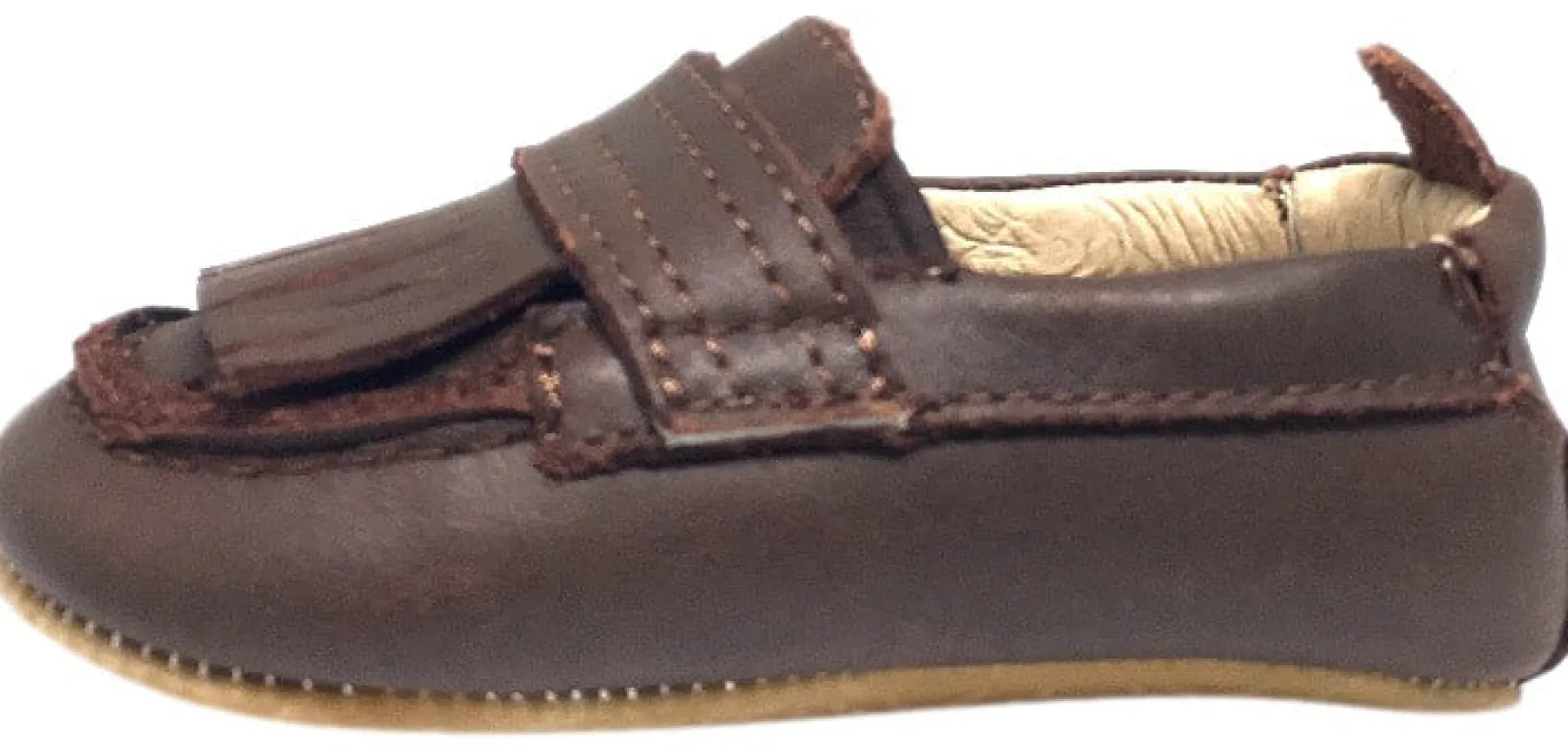 Old Soles Boy's and Girl's Distressed Brown Leather Bambini Domain Tassel Fringe Loafer Crib Walker Baby Shoe Fashion