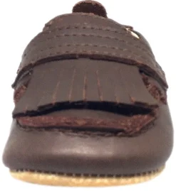 Old Soles Boy's and Girl's Distressed Brown Leather Bambini Domain Tassel Fringe Loafer Crib Walker Baby Shoe Fashion