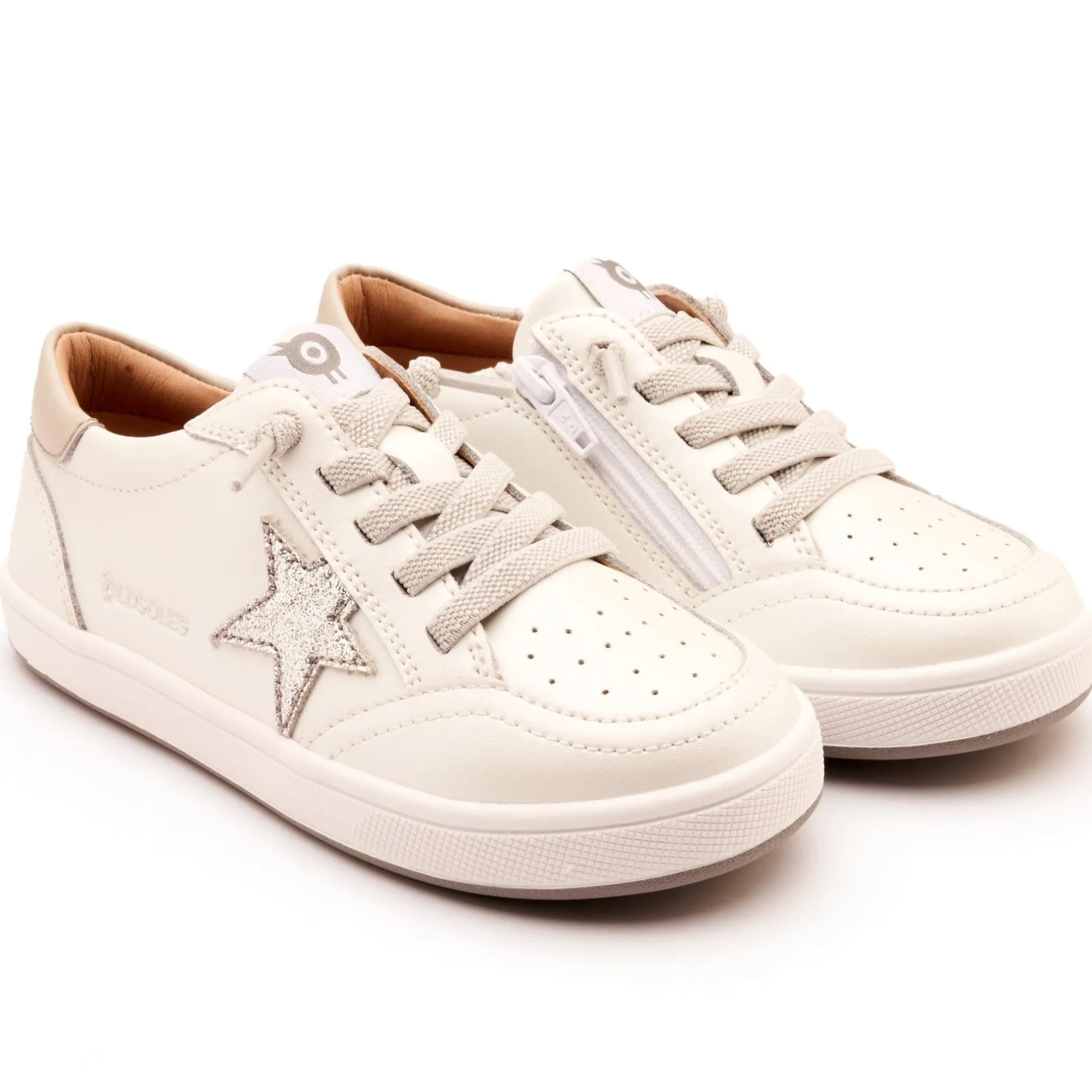 Old Soles Girl's Platinum Runner Casual Shoes - Nacardo Blanco / Gris / Glam Argent Clearance