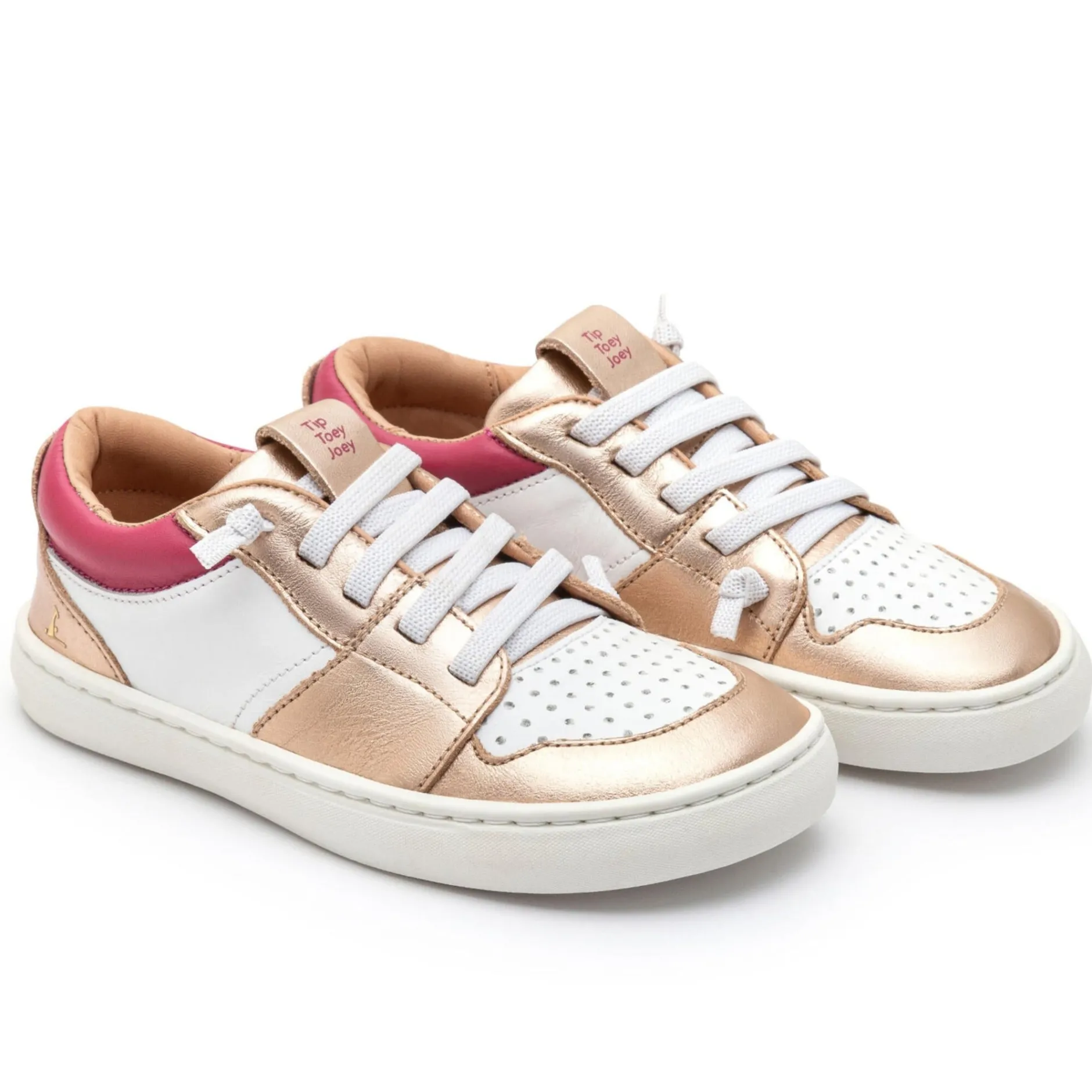 Tip Toey Joey Girl's Ollie Sneakers - White/Metallic Salmon Sale