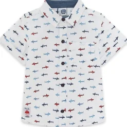 Tuc Tuc Shark Poplin Button Down Shirt, White New