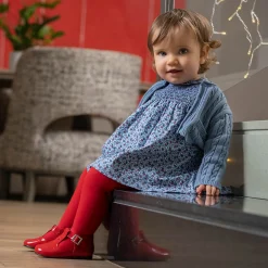 Tutto Piccolo Vestido Viyella Con Leotardos Short Sleeve Dress With Tights - Atlantic Blue Discount
